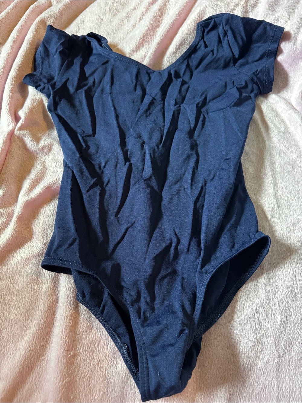 Girls Navy Short-Sleeve One-Piece Dance Leotard